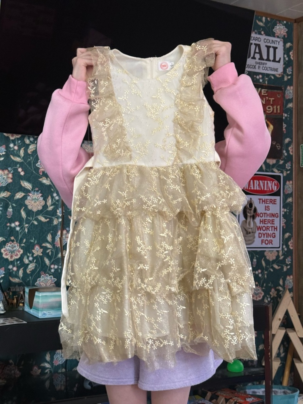 wonder nation Gold Embroidered Party Dress for Girls